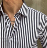 Men's Business Retro Slim Striped Long Sleeve Lapel Shirt