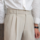 Men's British Casual Dress Pants Slim Fit High Waisted Trousers