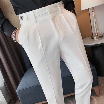 Men's Slim Fit Business Dress Pants, Solid Color Casual Trousers, Formal Flat Front Work Pants