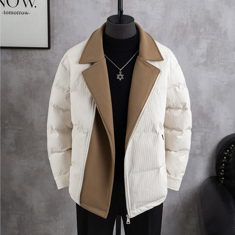 Men's Casual Color Block Jacket, Lapel Long Sleeve Coat, Patchwork Lightweight Outerwear