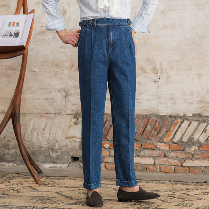 Men's Retro High Waist Straight Jeans Trousers For Men