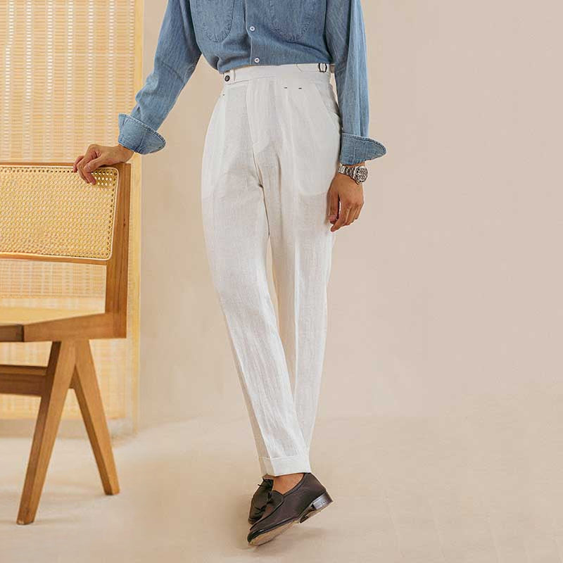 Italian Straight High Waist Casual Linen Trousers