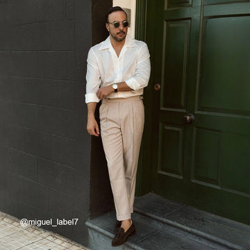 Men's British Cuban Collar Bamboo Fiber Houndstooth Long Sleeve Casual Shirt