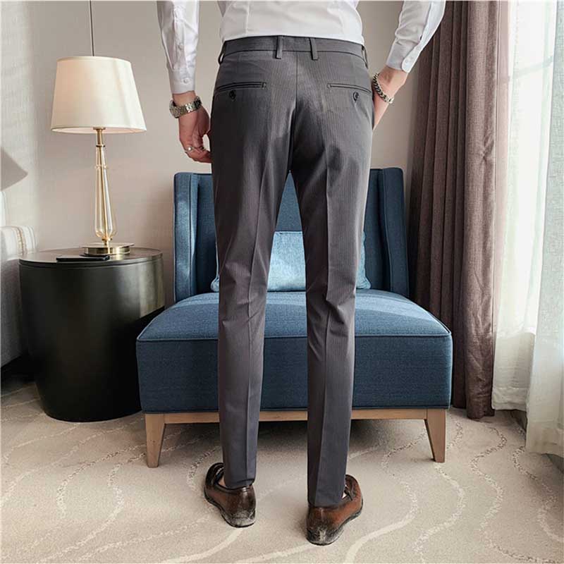 Men's Striped Dress Pants, High Waisted Slim Fit Business Trousers, Formal Pinstripe Suit Pants