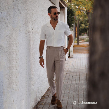 Men's Waffle Cuban Collar Slim Fit Stretch Short Sleeve Shirt