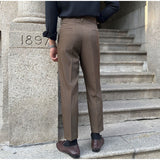 Men's British Business Dress Pants Casual Straight Leg High Waisted Trousers