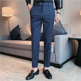 Men's Striped Dress Pants, High Waisted Slim Fit Business Trousers, Formal Pinstripe Suit Pants