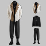 Men's Casual Color Block Jacket, Lapel Long Sleeve Coat, Patchwork Lightweight Outerwear