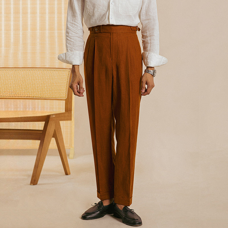 Italian Straight High Waist Casual Linen Trousers