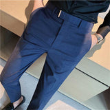 Men's Striped Dress Pants, High Waisted Slim Fit Business Trousers, Formal Pinstripe Suit Pants