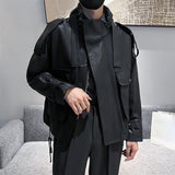 Men's Black Slim Fit PU Leather Jacket, Casual Long Sleeve Faux Leather Coat, Moto Biker Jacket