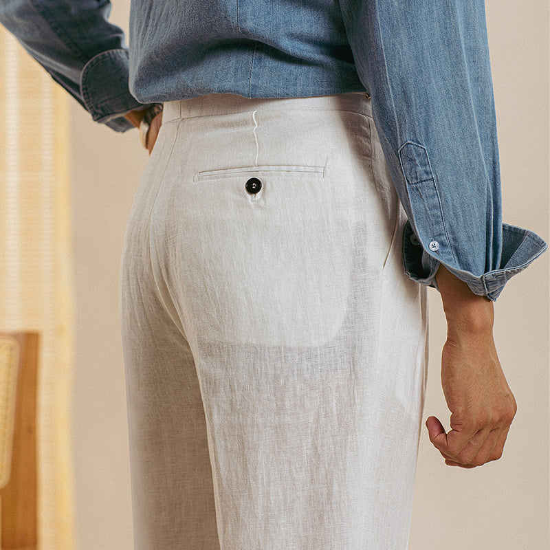 Italian Straight High Waist Casual Linen Trousers