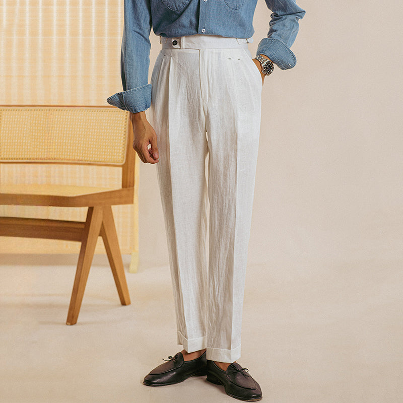 Italian Straight High Waist Casual Linen Trousers