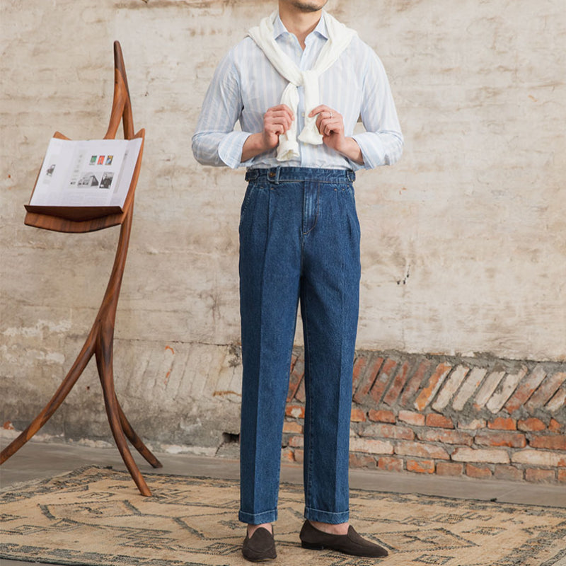 Men's Retro High Waist Straight Jeans Trousers For Men