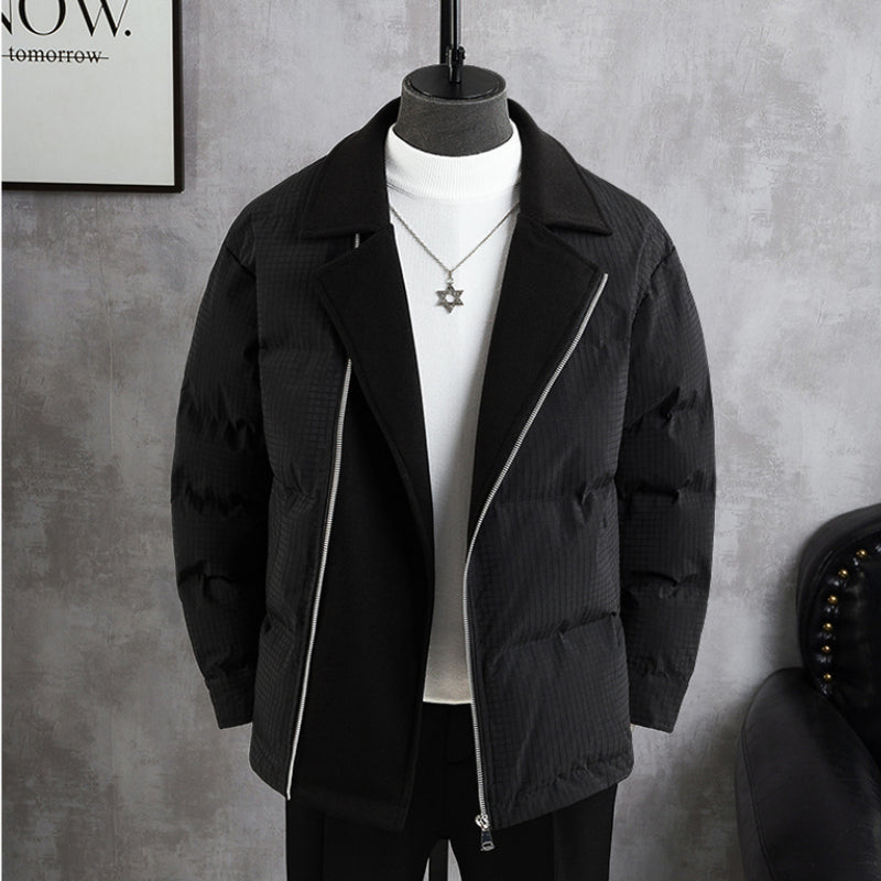 Men's Casual Color Block Jacket, Lapel Long Sleeve Coat, Patchwork Lightweight Outerwear