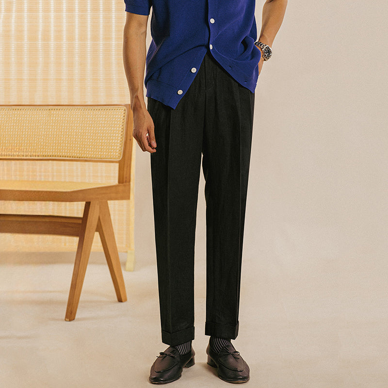 Italian Straight High Waist Casual Linen Trousers