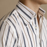 Men's Vintage British Stripe Lapel Long Sleeve Shirt