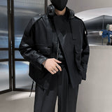 Men's Black Slim Fit PU Leather Jacket, Casual Long Sleeve Faux Leather Coat, Moto Biker Jacket