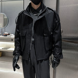 Men's Black Slim Fit PU Leather Jacket, Casual Long Sleeve Faux Leather Coat, Moto Biker Jacket