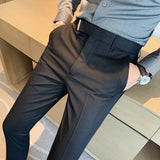 Men's Striped Dress Pants, High Waisted Slim Fit Business Trousers, Formal Pinstripe Suit Pants
