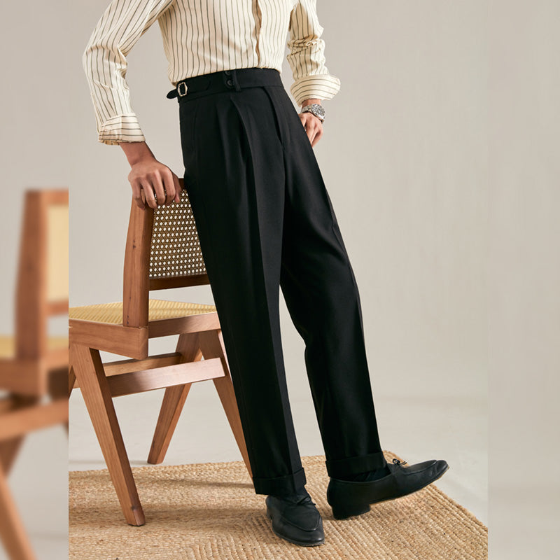 Solid Color Straight Washed Suit Trousers