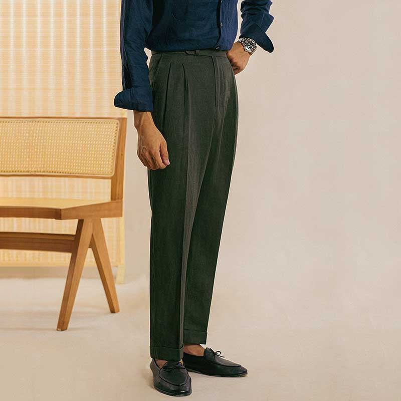 Italian Straight High Waist Casual Linen Trousers