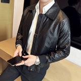 British Business Casual Lapel Plaid Leather Jacket