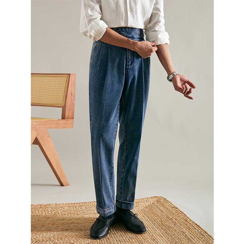 Men's High Waisted Pants Casual Slim Straight Leg Loose Jeans