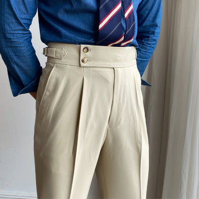 Men's British High Waist Pants Straight Leg Casual Non-Iron Business Trousers