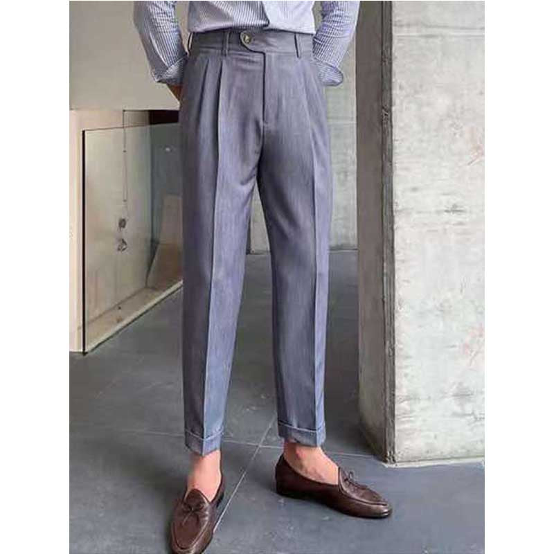 Men's High Waist Slim Fit Pants, Business Casual Stretch Trousers, Formal Dress Pants