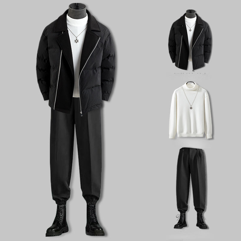 Men's Casual Color Block Jacket, Lapel Long Sleeve Coat, Patchwork Lightweight Outerwear