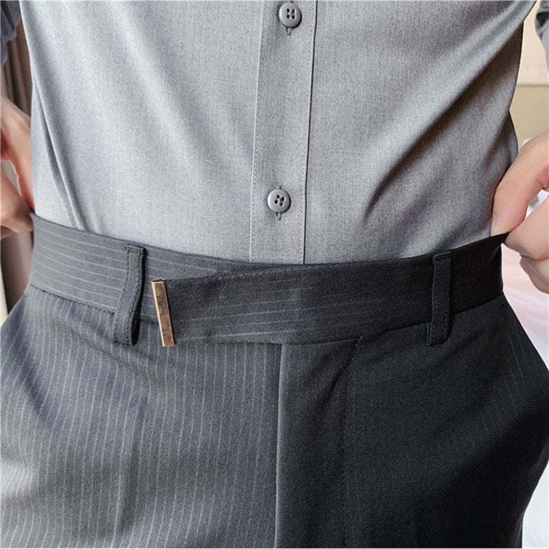 Men's Striped Dress Pants, High Waisted Slim Fit Business Trousers, Formal Pinstripe Suit Pants