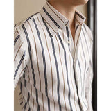 Men's Vintage British Stripe Lapel Long Sleeve Shirt