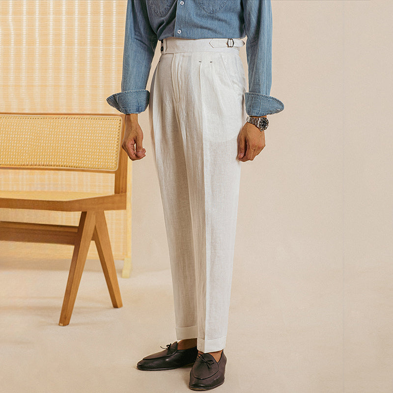 Italian Straight High Waist Casual Linen Trousers