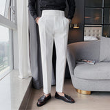Men's Business Casual Dress Pants British High Waist Slim Fit Trousers