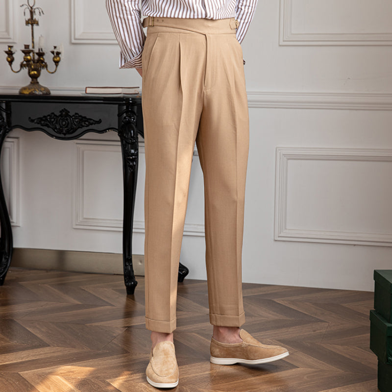 Men's Business High Waist Trousers Straight British Casual Pants