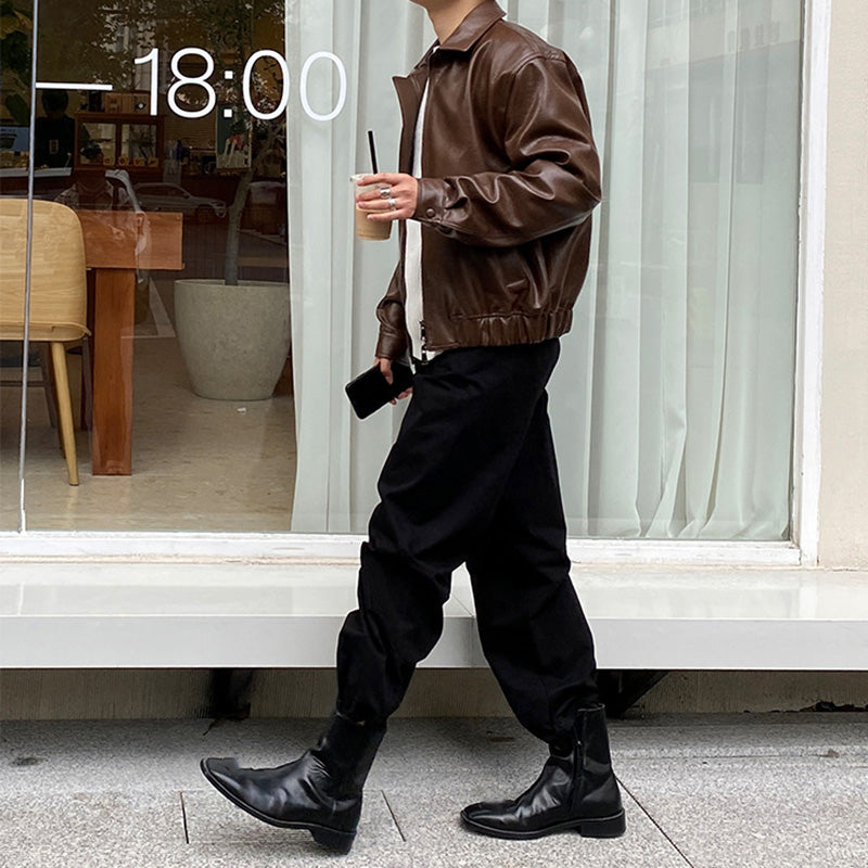 Men's Short PU Leather Motorcycle Jacket, Casual Biker Coat, Faux Leather Moto Jacket