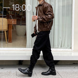 Men's Short PU Leather Motorcycle Jacket, Casual Biker Coat, Faux Leather Moto Jacket