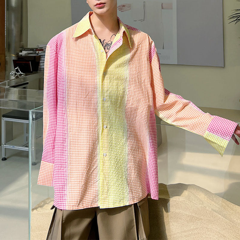 Men's Summer Casual Color Stitching Long Sleeve Shirt