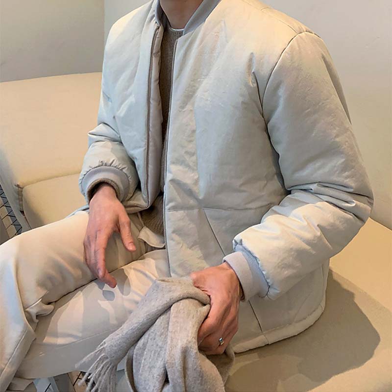 Men's Winter Casual Cropped Jacket, Slim Fit Crewneck Zipper Coat, Short Bomber Outerwear