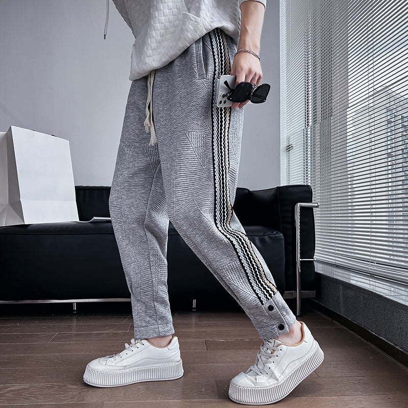 Men's Side Stripe Lounge Pants, Casual Web Taping Track Pants, Slim Fit Athleisure Joggers