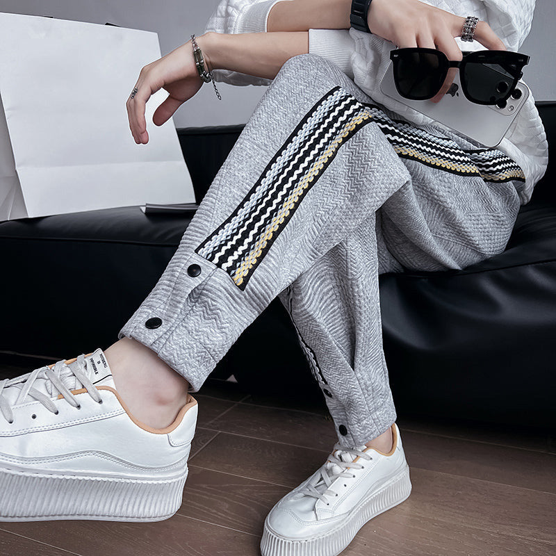 Men's Side Stripe Lounge Pants, Casual Web Taping Track Pants, Slim Fit Athleisure Joggers