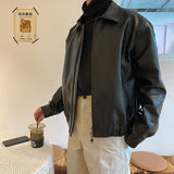 Men's Short PU Leather Motorcycle Jacket, Casual Biker Coat, Faux Leather Moto Jacket