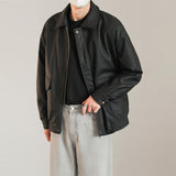 Men's Loose Lapel PU Leather Jacket