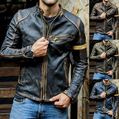 Men's Vintage Style Motorcycle Leather Cyberpunk  Jacket