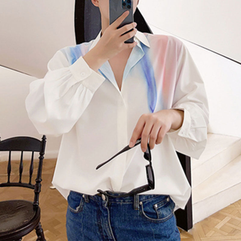 Men's Autumn Rendering Color Loose Long Sleeve Shirt