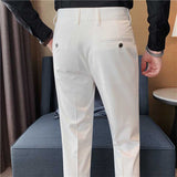 Men's Business Slim Fit Dress Pants Solid Color Casual Trousers