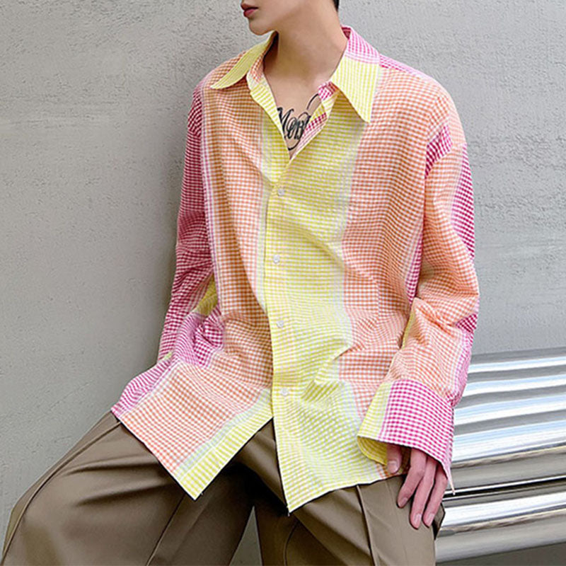 Men's Summer Casual Color Stitching Long Sleeve Shirt