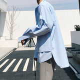 Men's Casual Solid Color Pullover Fake Two-Piece Long Sleeve Shirt