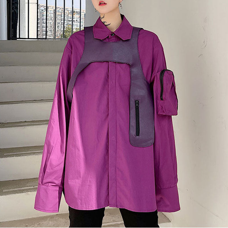 Men's Purple PU Leather Vest and Shirt